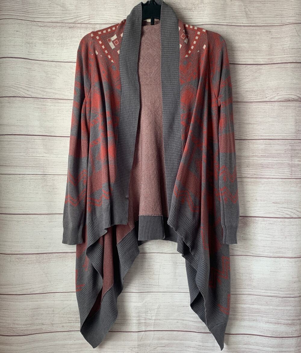 Pink Republic Gray and Red Geometric Southwest Cardigan Open Front Aztec Size M